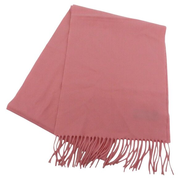 Adult Unisex All Cashmere Solid Pink Fringe Trim Rectangle Scarf Winter Scotland - Picture 1 of 9